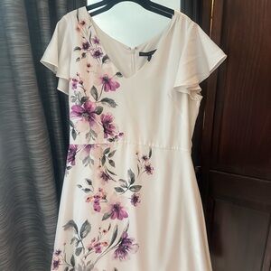 White House Black Market Cream Flutter Sleeve Midi Dress